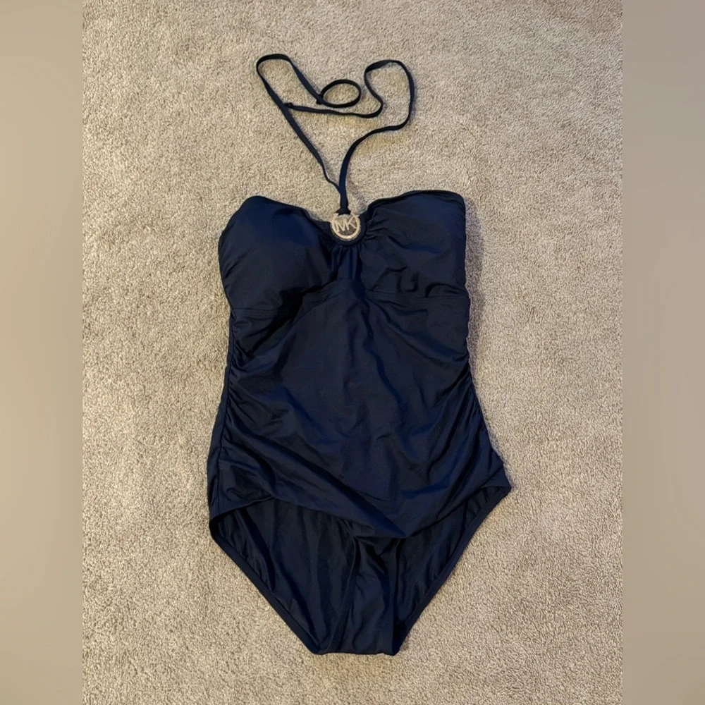 Michael Kors Shirred Maillot One-Piece Swimsuit New Navy | Size 14 | NWT